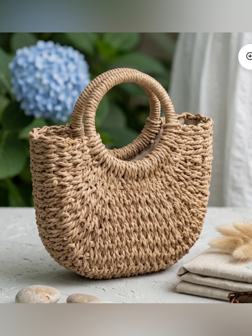 Natural Woven Round-Handle Crossbody Bag - Straw: wicker - Picture 3 of 8